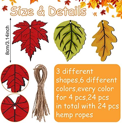 Jetec 24 Pcs Fall Wooden Leaves Hanging Decorations