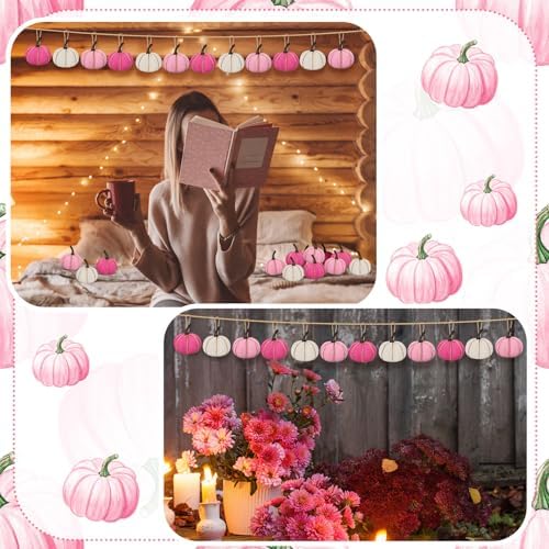 16 Pcs Pink Series Fall Pumpkin Hanging Ornaments