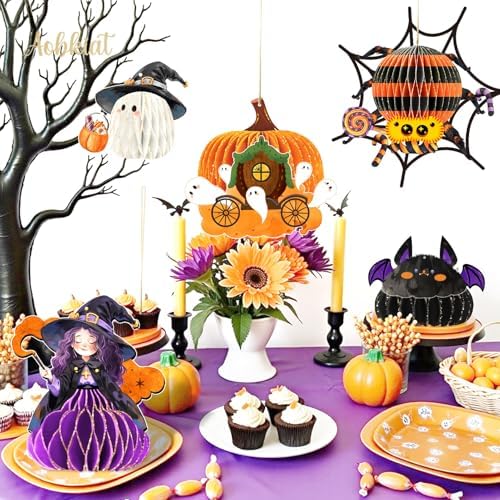 AOBKIAT Halloween Hanging Decorations 5PCS Gold Glitter Ornaments