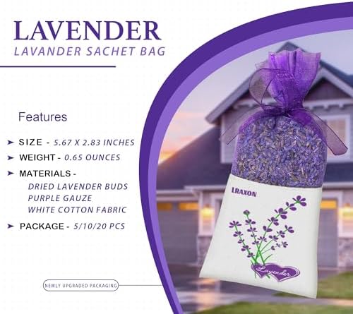 Lavender Sachet Bags 5 Pack for Freshrooms and Closets