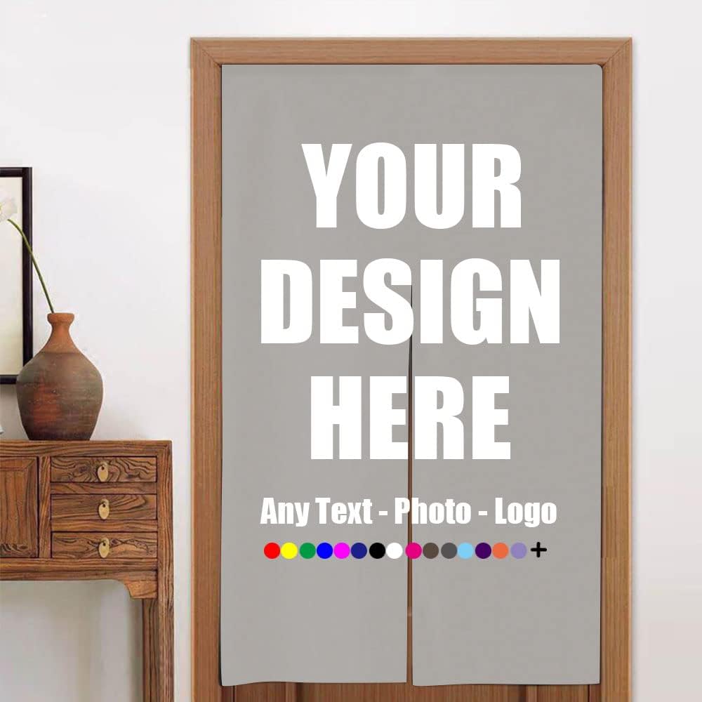 SUPNON Custom Doorway Curtain with Photo Text Logo Silver Panels