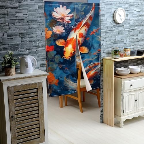 Red White Koi Noren Door Curtain for Kitchen and Bathroom