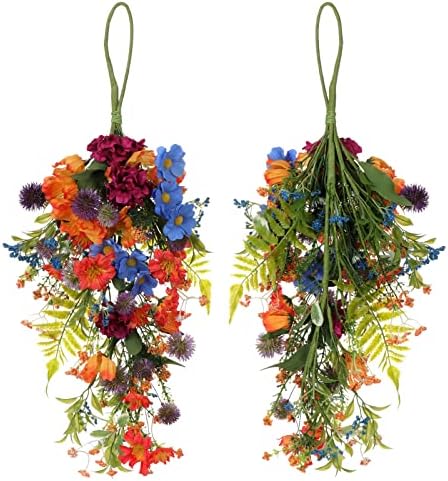ZGOEK Artificial Floral Teardrop Wreath for Front Door