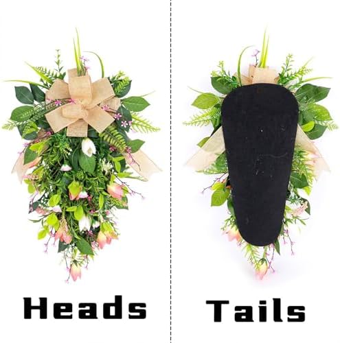 Spring Summer Teardrop Swag Artificial Tulips Door Wreath White Pink