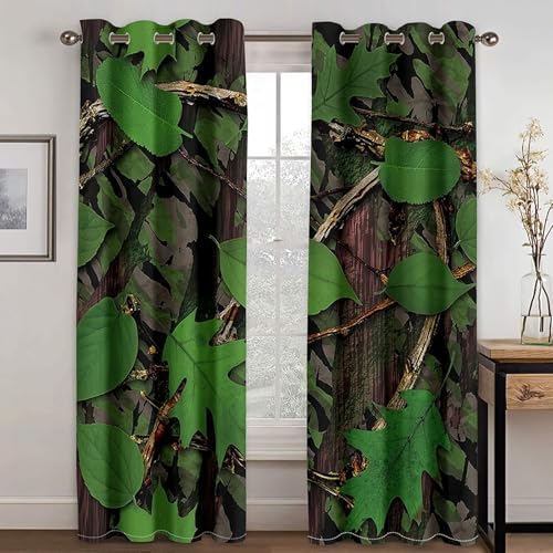 Homxi Kitchen Curtains 2 Panel Blackout Drapes with Grommets Leaves Pattern