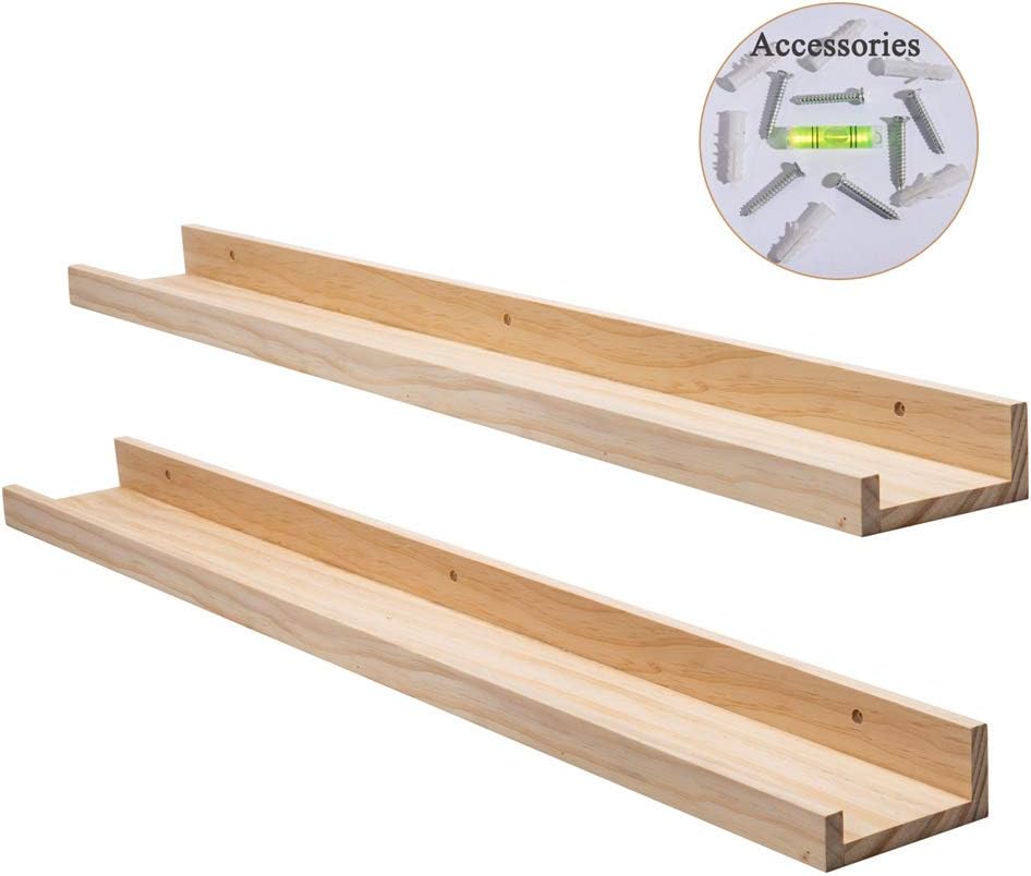 AZSKY Floating Shelves Set of 2 Natural Wood Wall Shelves