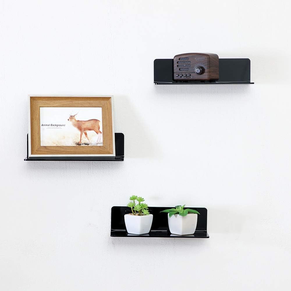 IEEK 4 Pc Small Acrylic Floating Wall Shelves Black 9 Inch