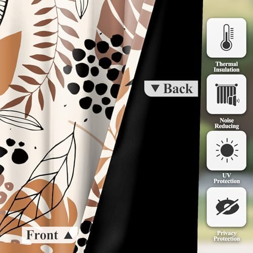 Baocicco Brown Leaves Curtains 2 Panel Set for Bedroom