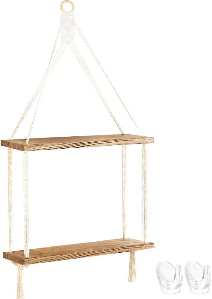 WATUNID Macrame Wall Hanging Shelves 2 Tier Boho Decor