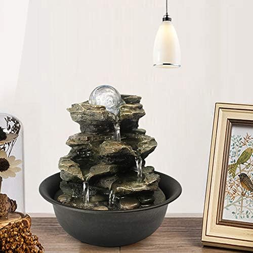 BBabe Spinning Orb Rock Cascade Tabletop Fountain with LED Light