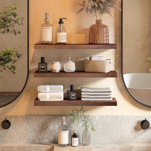 SODUKU Natural Wood Floating Shelves Set of 3 24 Inch Walnut