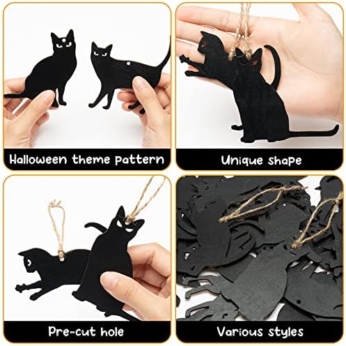 WATINC 31pcs Halloween Black Cat Wood Hanging Ornament