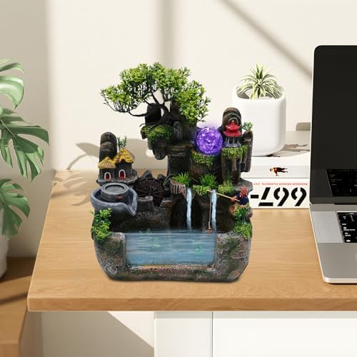 Mini Tabletop Rockery Fountain with LED Light and Atomizer