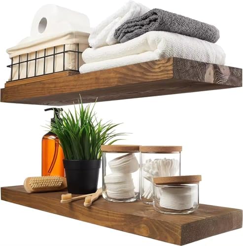 Just Like This Set of 2 Rustic Floating Wood Shelves