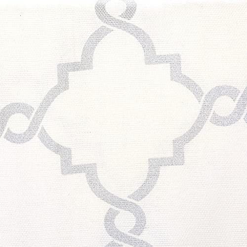 Fretwork Print Grommet Top Curtain Panel Ivory and Grey 50x108 Inches
