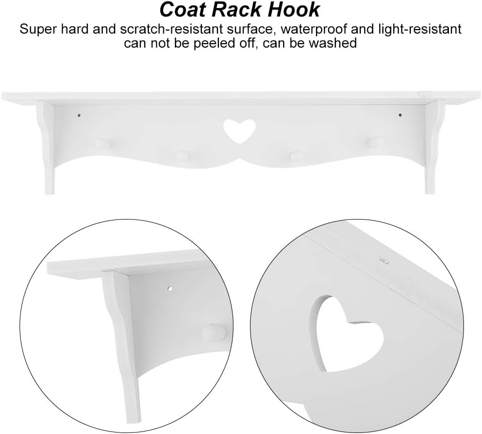 LZKW Floating Shelf Coat Rack With Hooks White