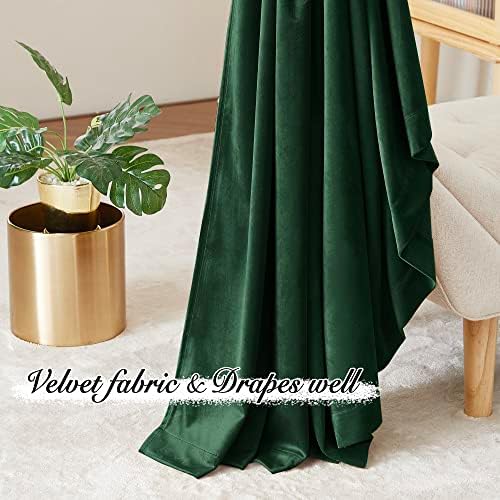 PONY DANCE Velvet Curtains 2 Panels 108 Inch Blackout Hunter Green