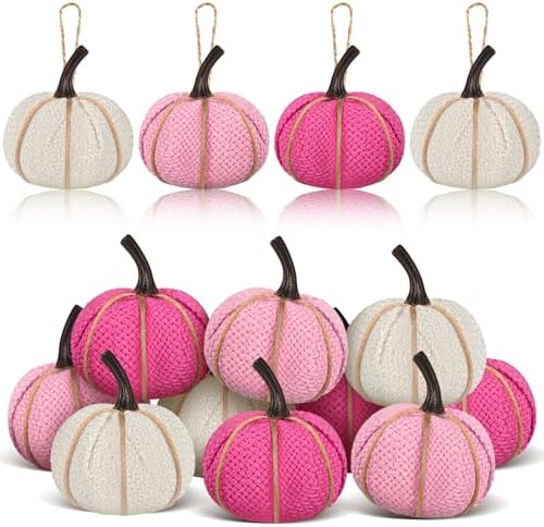 16 Pcs Pink Series Fall Pumpkin Hanging Ornaments