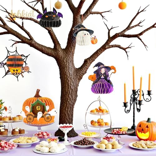 AOBKIAT Halloween Hanging Decorations 5PCS Gold Glitter Ornaments