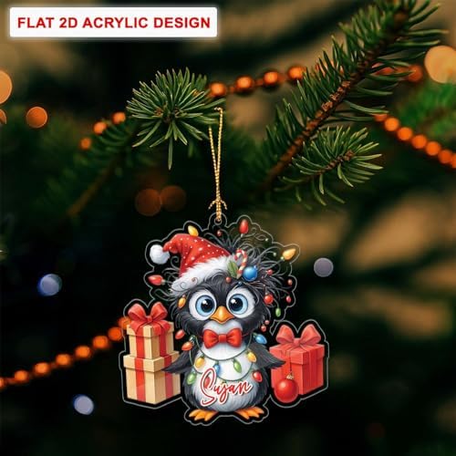 Personalized Penguin Christmas Ornament with Gift Boxes