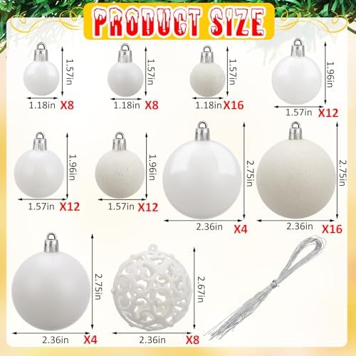 Yunsailing 100 Pcs White Christmas Ball Ornaments Set