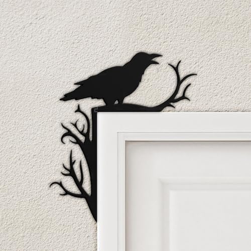 Haunted Halloween Door Topper Black Crow Decor