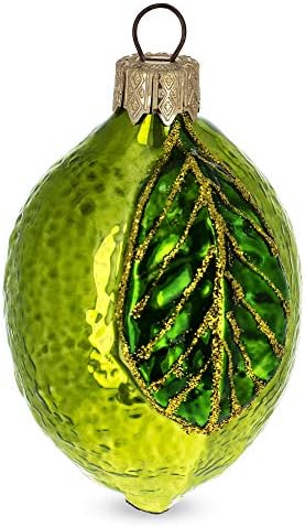 Lime with Shiny Leaf Glass Christmas Ornament 1