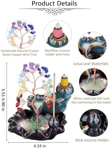 Jovivi Backflow Incense Burner with 7 Chakra Stones