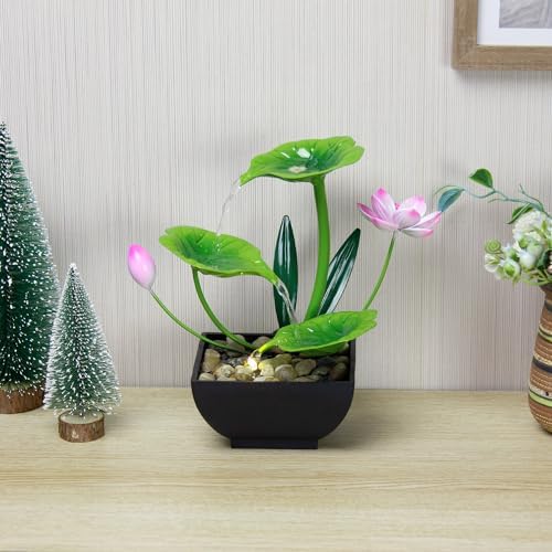 YOQUATE 3-Tier Tabletop Water Fountain with Lotus Design Green