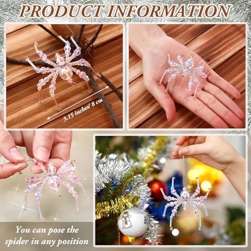 8 Pcs Crystal Christmas Spider Ornament Beaded Hanging Decorations