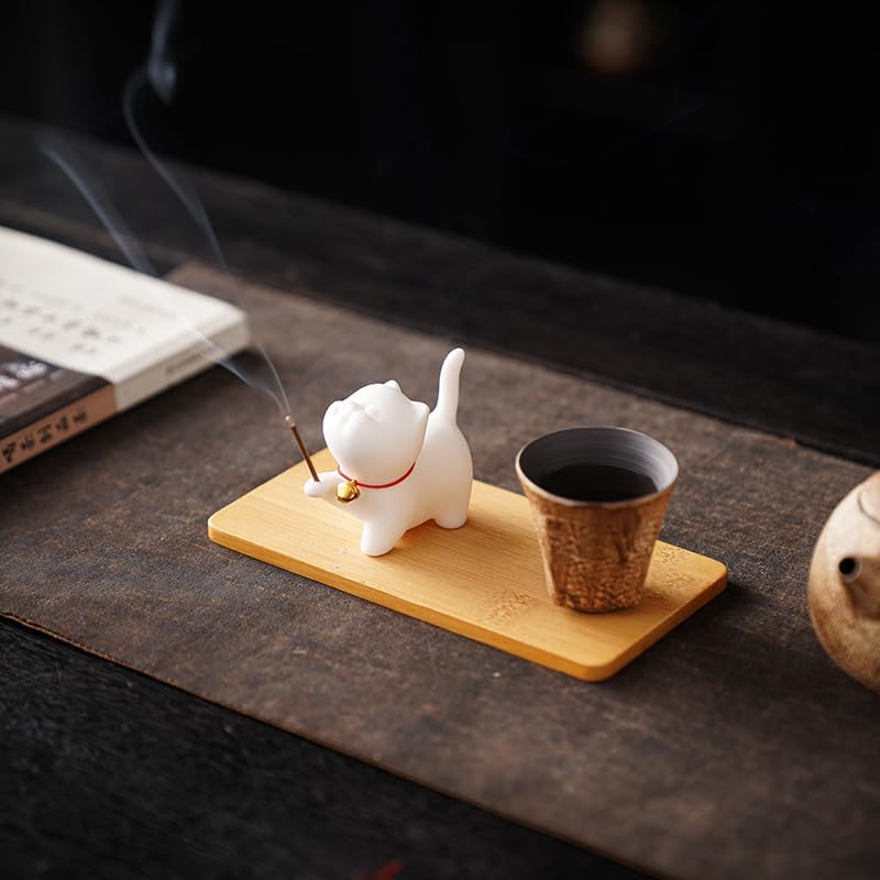 Cute Design Cat Ceramic Incense Holder Set