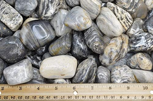 Fantasia 2 lbs Tumbled Black Cream Chert Stones for Indoor Fountain
