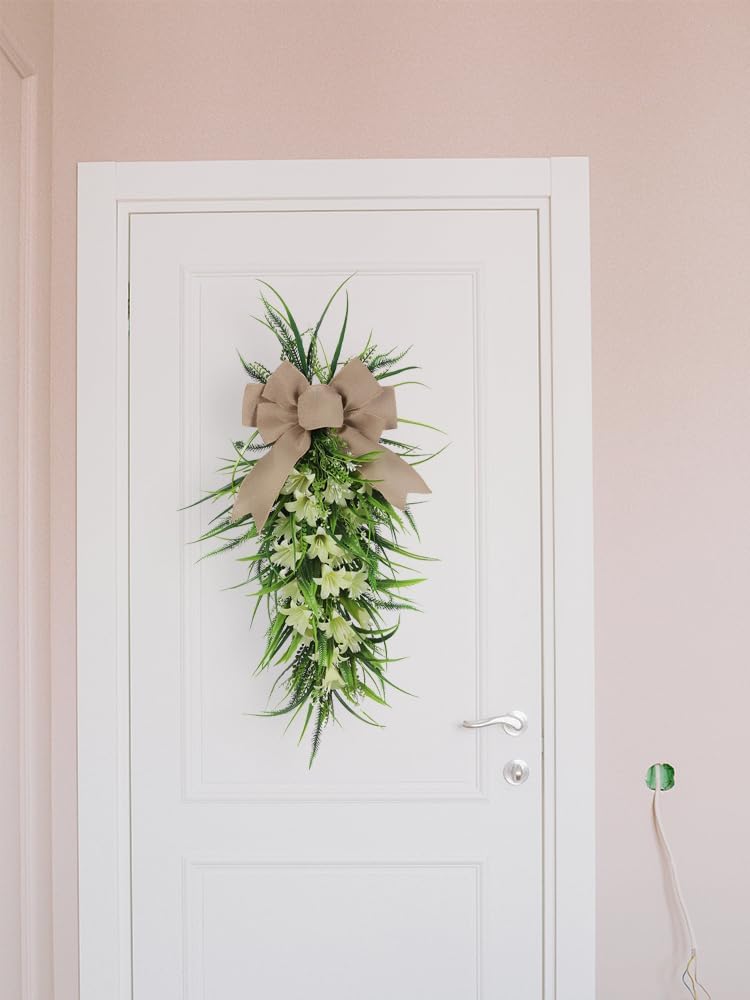 MSUIINT Artificial Lilies Teardrop Wreath Decor