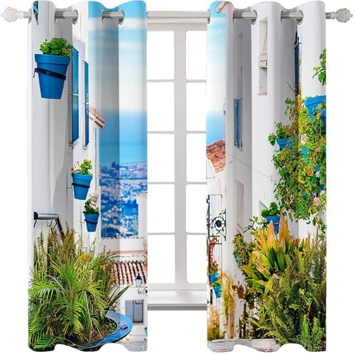 Homxi 2 Panels Blackout Curtains Set Eyelet Coastal Landscape