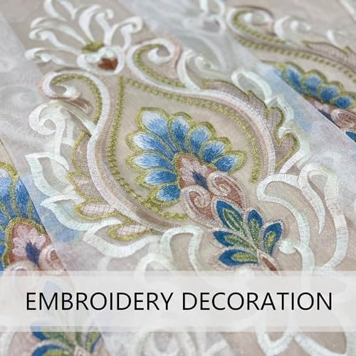 Elegant Floral Embroidered Sheer Curtains 2 Panels W80 X L96 Inch Grommet