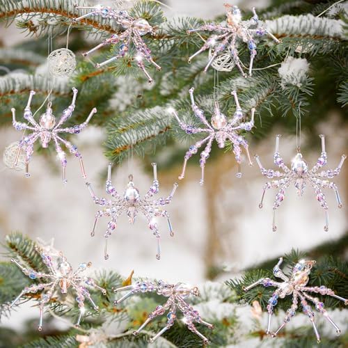 8 Pcs Crystal Christmas Spider Ornament Beaded Hanging Decorations