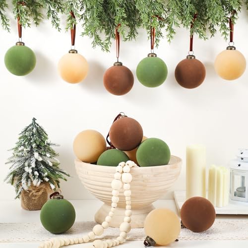 30Pcs Velvet Christmas Balls in Green Brown and Beige