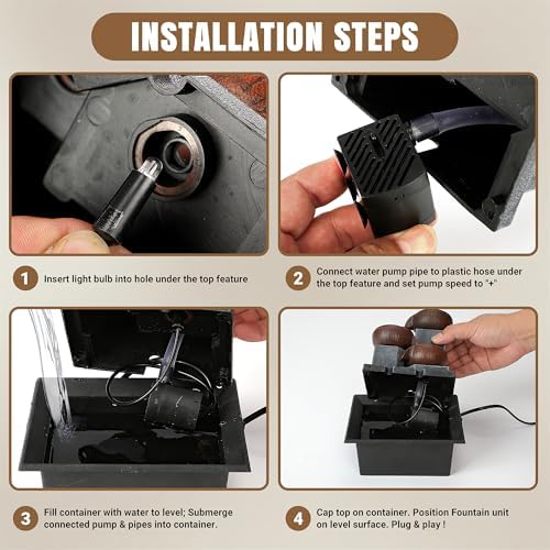 Fathers Den Tabletop Water Fountain with LED Lights and Calming Sounds