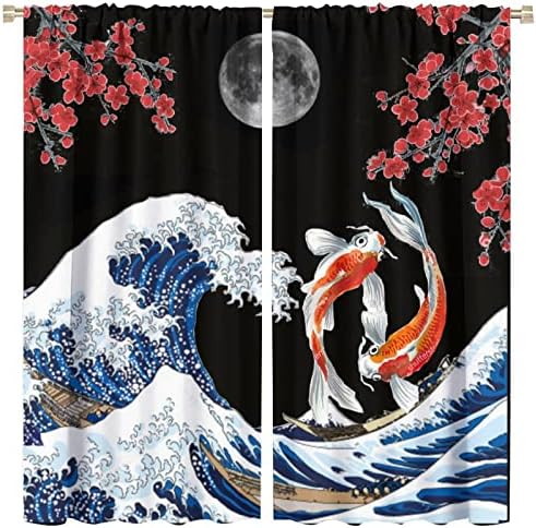 Fantasy Yin Yang Koi Fish Window Curtains 42x45in Decor