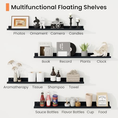Richfocus Picture Ledge Shelf Set of 2 Black 55 Inch Floating Shelves