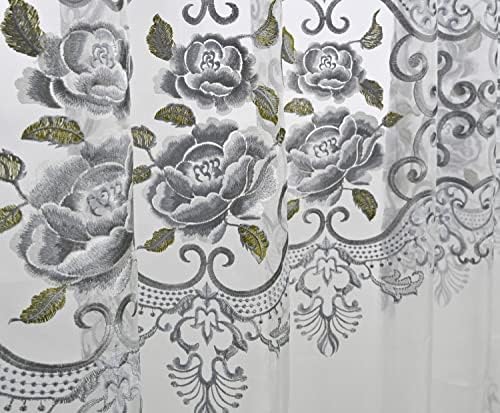 Floral Embroidered Sheer Curtains 1 Panel Rod Pocket Top W75 x L84
