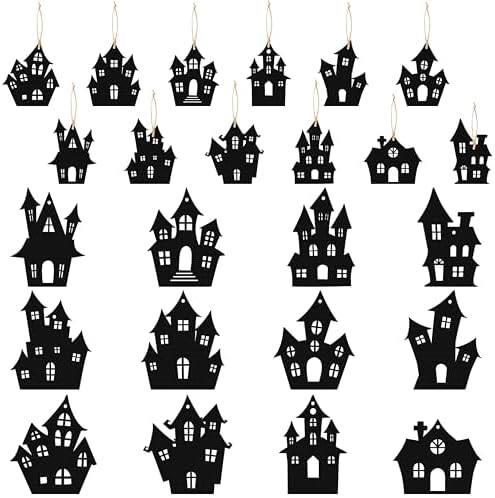 Haooryx Halloween Haunted House Wooden Ornaments 36Pcs