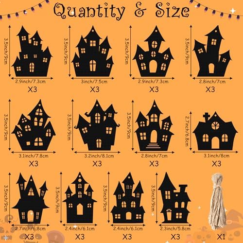 Haooryx Halloween Haunted House Wooden Ornaments 36Pcs