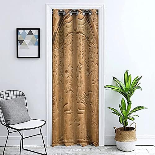 Blackout Doorway Curtain with Hieroglyphs Light Brown 1 Panel