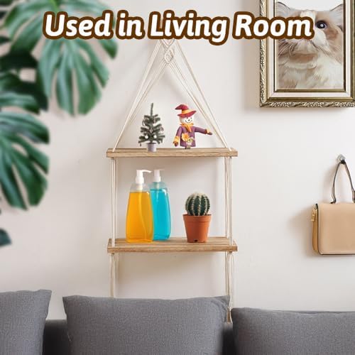 WATUNID Macrame Wall Hanging Shelves 2 Tier Boho Decor