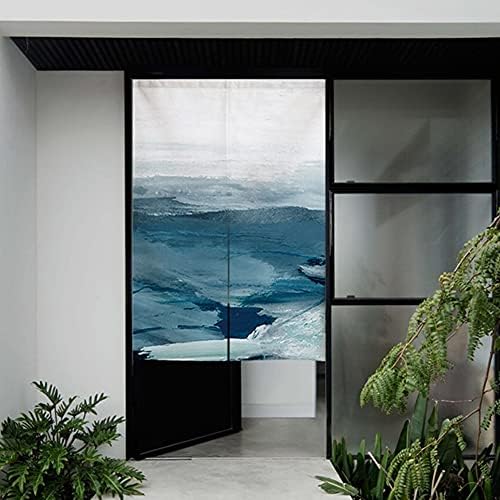 Japanese Noren Door Curtain Abstract Ocean Blue Modern Art Panel