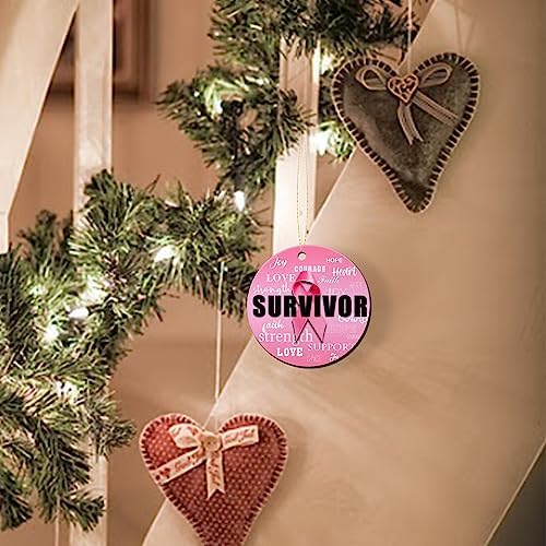 XIAGEANA Breast Cancer Awareness Pink Ribbon Hanging Ornament - 3 Inch Ceramic