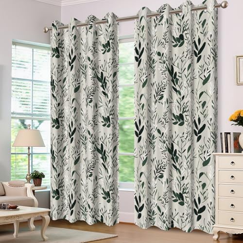 Baocicco Green Leaf Curtains 108 Inch Long 2 Panel Set