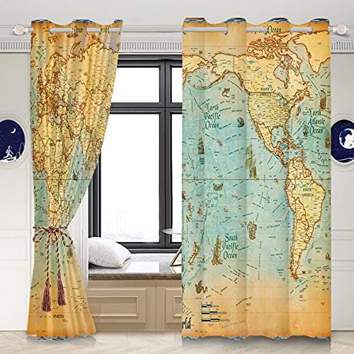 Yeele World Map Blackout Curtains 2 Panel Set