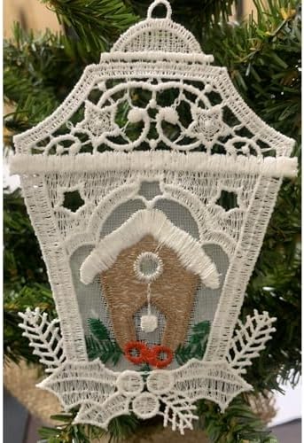 German Christmas Ornament Set of 6 White Lace Lantern with Gingerbread House